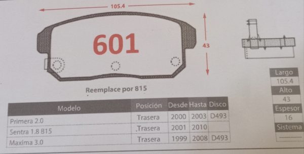 NISSAN PRIMERA 2.0-SENTRA 1.8, MAXIMA 3.0/SUZUKI IGNIS 1.5       (601) - Imagen 2